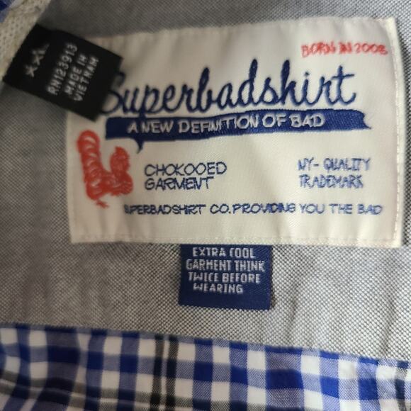 SuperbadShirt Men Blue White Check Long Sleeve Snap Rodeo Westercore Shirt XXL - Picture 8 of 11